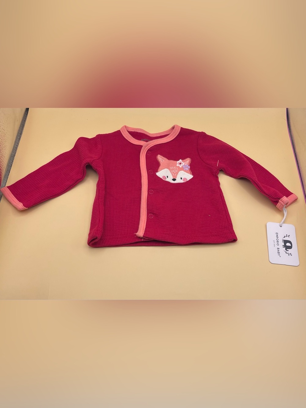 Emporio Baby Girls Raspberry Pink Fox Appliqué Button-Front Cardigan, 0-3 mos.